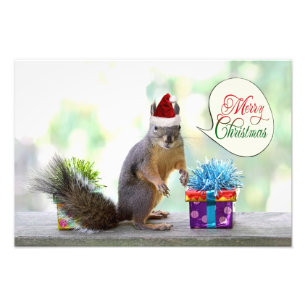Impression Photo Écureuil de Noël avec des cadeaux de Noël