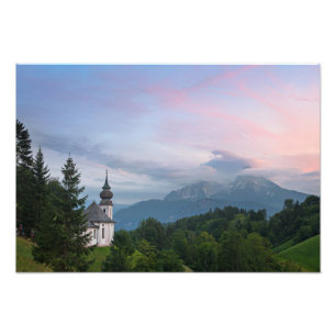 Impression Photo Église des Alpes au coucher du soleil