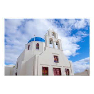 Impression Photo Église grecque orthodoxe blanche et bleue