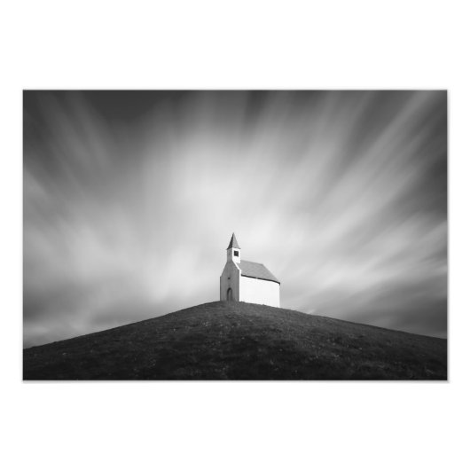 Impression Photo Eglise sur une colline en noir et blanc (Devant)