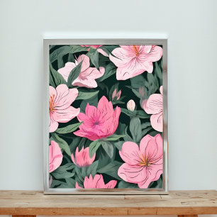 Impression Photo Élégance noire : Motif rose Floral sans couture