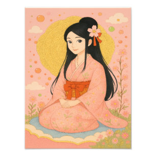 Impression Photo Elegant Girl in Kimono - Style japonais Wall Art