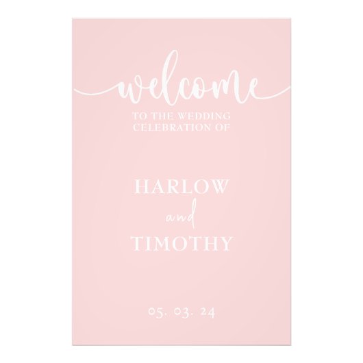 Impression Photo Élégant Mariage de bienvenue rose blanc Calligraph (Devant)