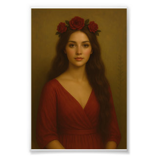 Impression Photo "Elegant Woman with Red Rose Crown - Timeless Flor