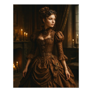 Impression Photo Élégante dame victorienne Steampunk en marron