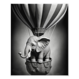 Impression Photo Elephant bébé dans un ballon à air chaud