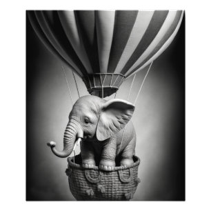 Impression Photo Elephant bébé dans un ballon à air chaud