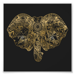 Impression Photo Eléphant mignon dessiné à la main Fleur de henné