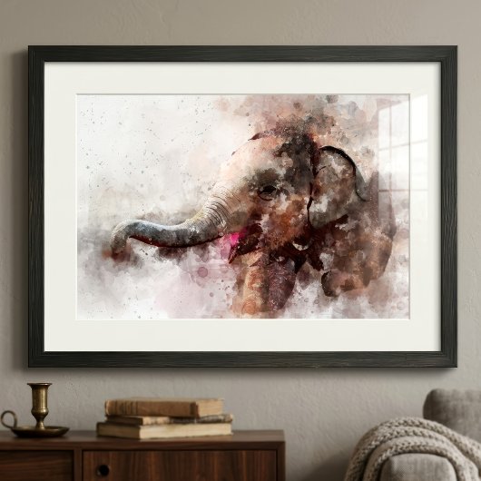 Impression Photo Éléphanteau asiatique mignon et joueur, aquarelle