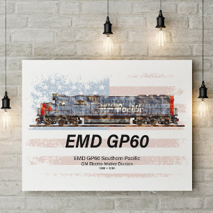 Impression Photo EMD GP60 Diesel Locomotive et drapeau américain
