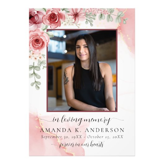 Impression Photo En Mémoire d'amour Blush Fleur rouge funérailles (Devant)