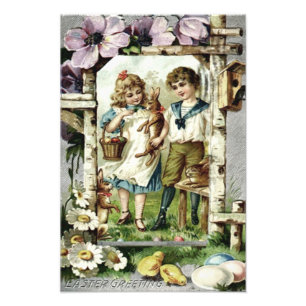 Impression Photo Enfants victoriens Easter Bunny Chick Egg Birdhh
