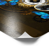 Impression Photo Engrenages à vapeur et papillons bleus (Coin)