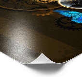 Impression Photo Engrenages à vapeur et papillons bleus (Coin)