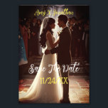 Impression Photo Enregistrer La Date Elegant Wedding Engagement Par<br><div class="desc">Un art numérique génératif de l'air dans le style de l'animation d'un couple mariage pendant une jolie cérémonie. Il présente les deux côtés en costumes et des robes élégantes sur la piste de danse entourée d'amis et de familles. Il conviendra parfaitement aux fêtes mariages et fiançailles.</div>