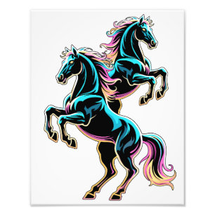 Impression Photo Enseigne au néon Cheval Style Rétro Glitch