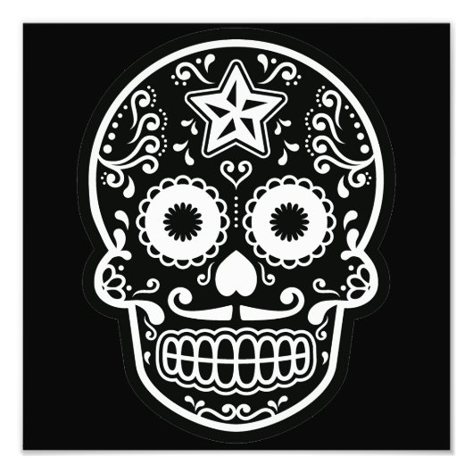 Impression Photo Étoile crâne à sucre noir et blanc (Devant)