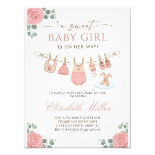 Impression Photo Faire-part de Baby Shower pour Bébé Fille aux Douc