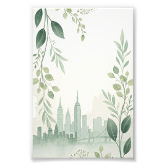 Impression Photo Faire-part de mariage City Skyline Vert Sauge