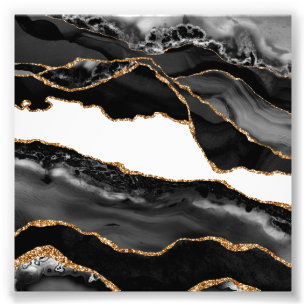 Impression Photo Faux Marbled Agate Black Stylish Stone