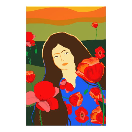 Impression Photo Femme aux cheveux longs marchant dans le champ de (Devant)