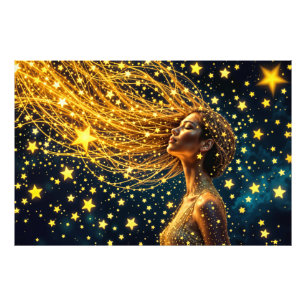 Impression Photo Femme cosmique aux cheveux dorés étoilés brillants