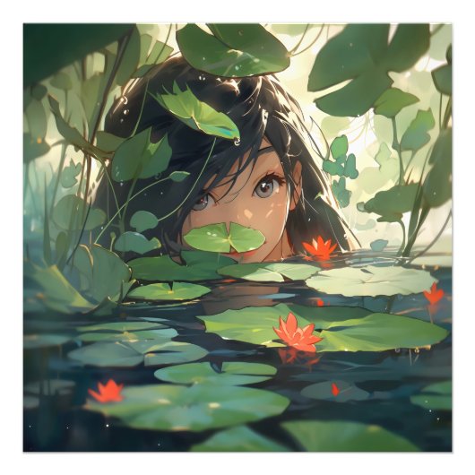 Impression Photo Femme d'Anime dans le lac (Devant)