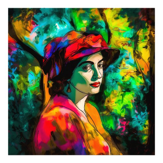 Impression Photo Femme en Casquette rouge (Devant)