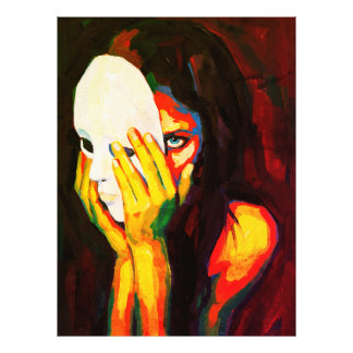 Impression Photo Femme mystérieuse tenant un masque - Art à l'huile