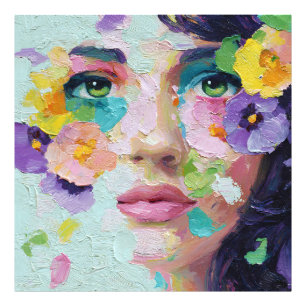 Impression Photo Femme surréaliste Yeux floraux Pétales Vent Art mu