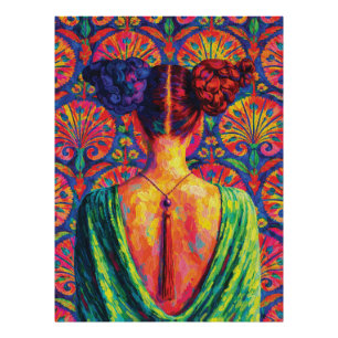 Impression Photo Femme vue de dos Bun's colorés motif floral