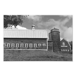 Impression Photo Ferme du Vermont Bois VT Grange rouge Noir et blan