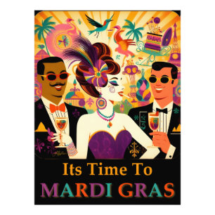 Impression Photo Fête de cocktail rétro milieu du siècle Mardi Gras