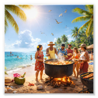 Impression Photo Fête de plage caraïbe sous le soleil doré