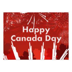 Impression Photo Fête du Canada avec feux d'artifice et Feuilles d'