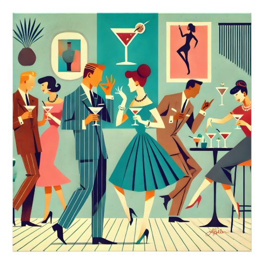 Impression Photo Fête Mid Century Modern La Danse du Martini (Devant)