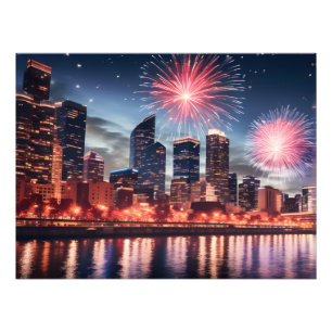 Impression Photo Feu d'artifice dans la ville de nuit