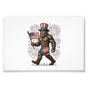 Impression Photo Feu d'artifice patriotique Sasquatch Gravure vinta