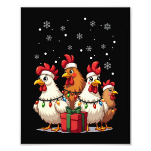 Impression Photo Feux de Noël Poulet Père Noël Drôle Noël