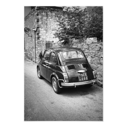 Impression Photo FIAT 500 voiture en noir et blanc (Devant)