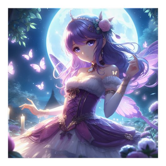 Impression Photo Fille Anime Papillon Violet Aile Lune Fée (Devant)