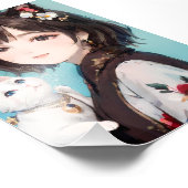 Impression Photo Fille aux Oreilles de Chat Tenant un Chat Mignon F (Coin)