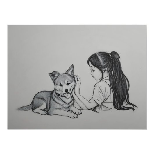 Impression Photo Fille avec le chien (Devant)