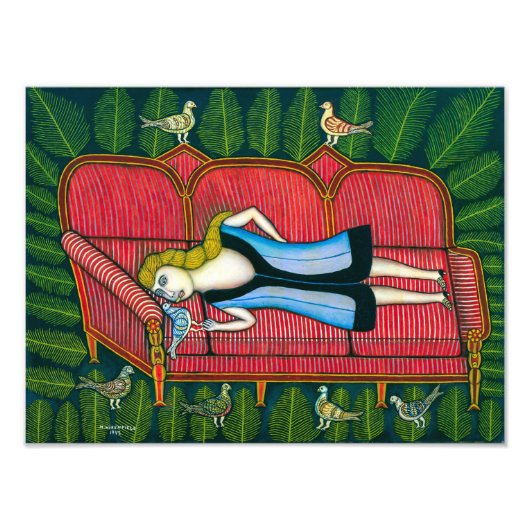 Impression Photo Fille avec pigeons | Morris Hirshfield | (Devant)