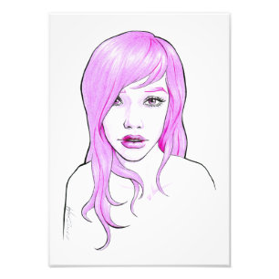 Impression Photo Fille jolie Portrait de dessin animé Cheveux roses