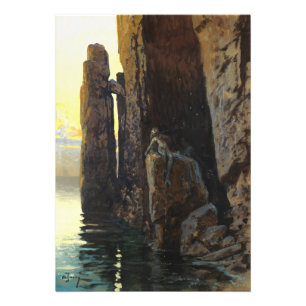 Impression Photo Fille sirène sur les rochers côtiers en mer