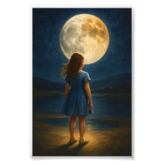 Impression Photo "Fille sous la Pleine lune