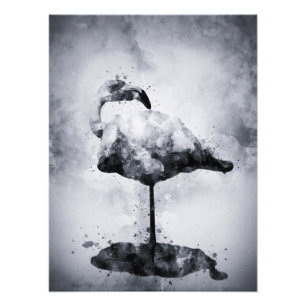 Impression Photo Flamant rose Aquarelle noir et blanc 02
