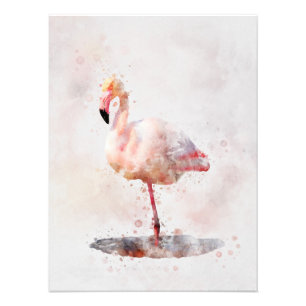 Impression Photo Flamant rose rose - Aquarelle - 01