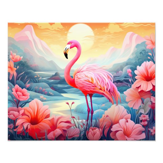 Impression Photo Flamant Tropical avec Fleurs (Devant)